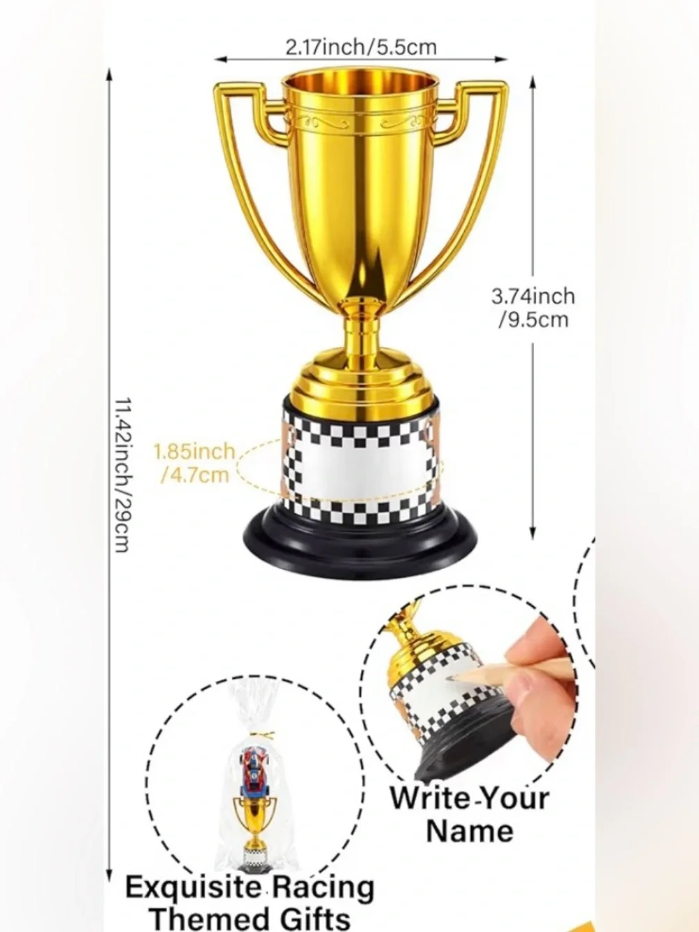 7 Gold Mini Trophy Favor with Checkered Base